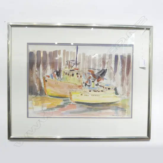 S. BEVERIDGE 'FISHING BOATS INNER VIADUCT AUCKLAND WATERFRONT' 270x390mm