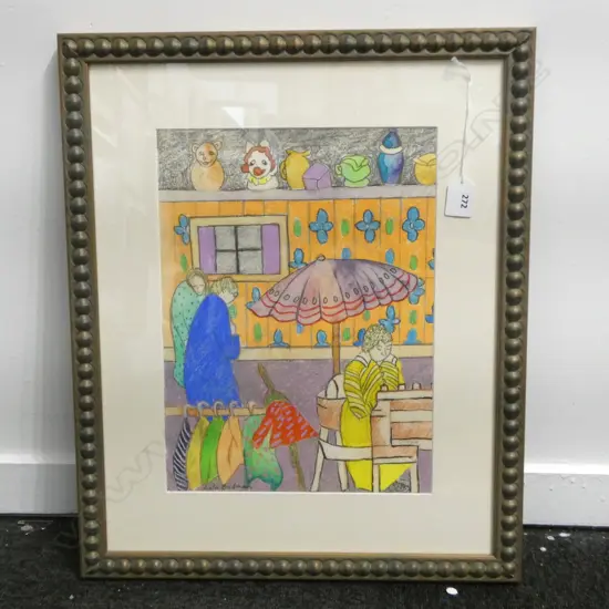 LOLA BADMAN, ABSTRACT STREET SCENE, MIXED MEDIA ON PAPER 345x255mm