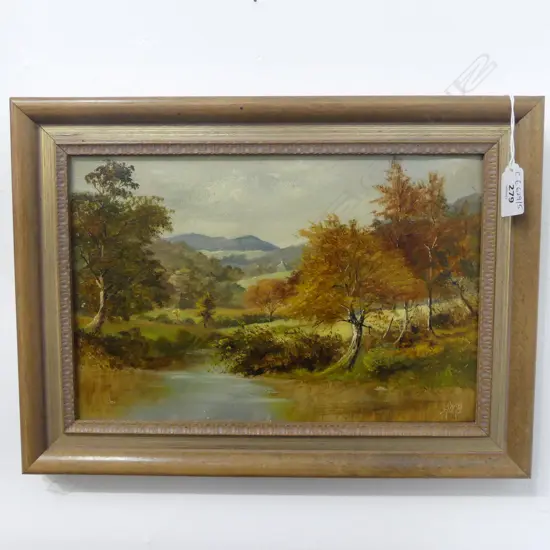 A. W. B. 'AUTUMN IN WORCESTERSHIRE, OIL ON CANVAS 1879 190x290mm