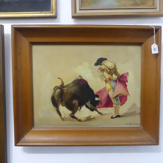 ARIST UNKNOWN, BULL FIGHT, OIL ON BOARD, SIGNED, 330x430mm