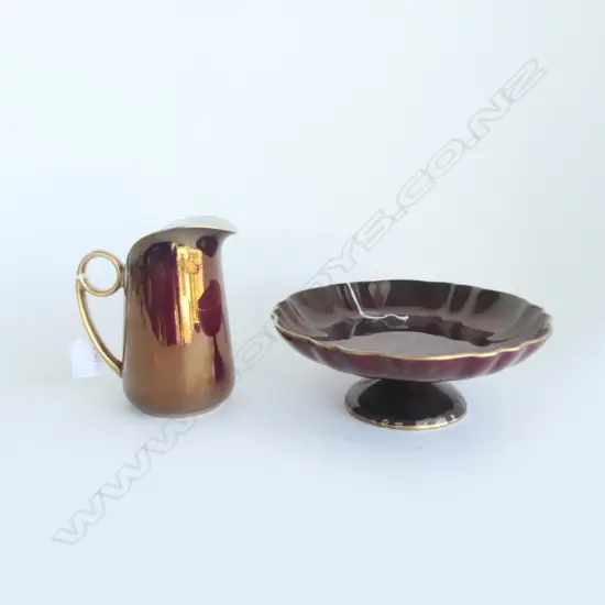 ROUGE ROYAL CARLTON WARE STEMMED DISH DIA220MM & JUG  H150MM