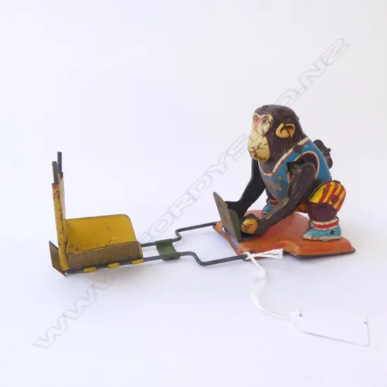 VINTAGE JAPANESE CLOCKWORK TIN TOY MONKEY BALL MISSING H120MM