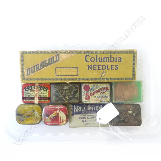 NINE GRAMAPHONE TINS PACKETS WITH NEEDLES HMV COLUMBIA ETC 