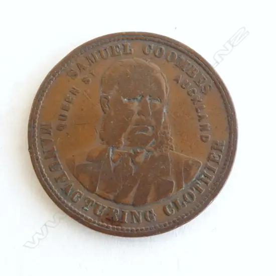 19thC NZ copper token 'Samuel Coombes Manufacturing Clothing...