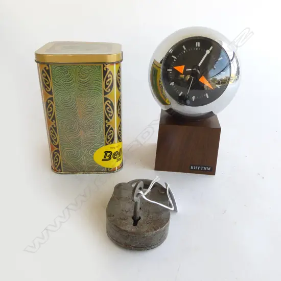 MAORI TIN H.155mm, JAPANESE 'RHYTHM' CLOCK, METAL LOCK