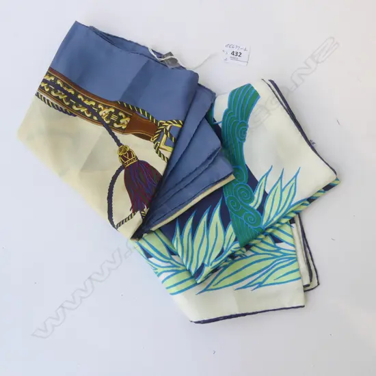 2 VINTAGE DESIGNER SILK SCARFS, LONGCHAMP PARIS & LANVIN PARIS