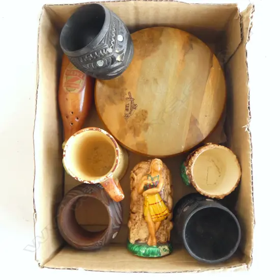 7 VINTAGE KIWIANA/MAORI PCS. INCLUDING TURNED WOOD BOWL SIGNED 'KIA ORA AUCKLAND N.Z.'