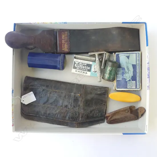 OLD SHAVING COLLECTION- RAZORS, STICK, STROP, DRESSING, BRUSH, BLADES. CASE ETC 