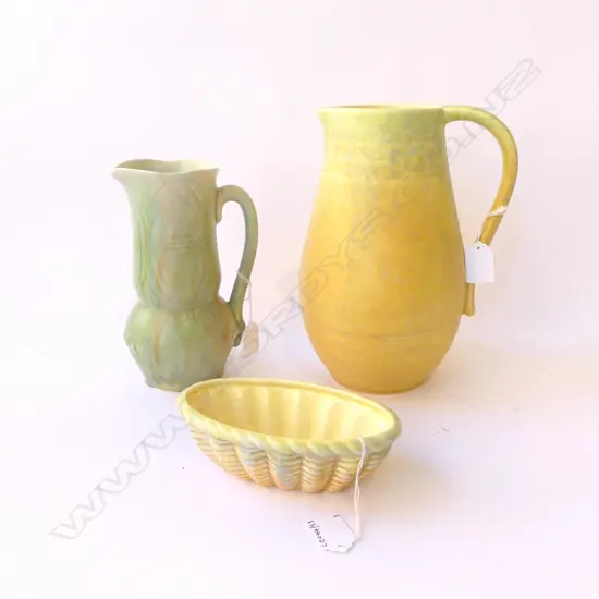 2 BESWICK DECO JUGS H250MM TALLEST & TROUGH VASE L165MM