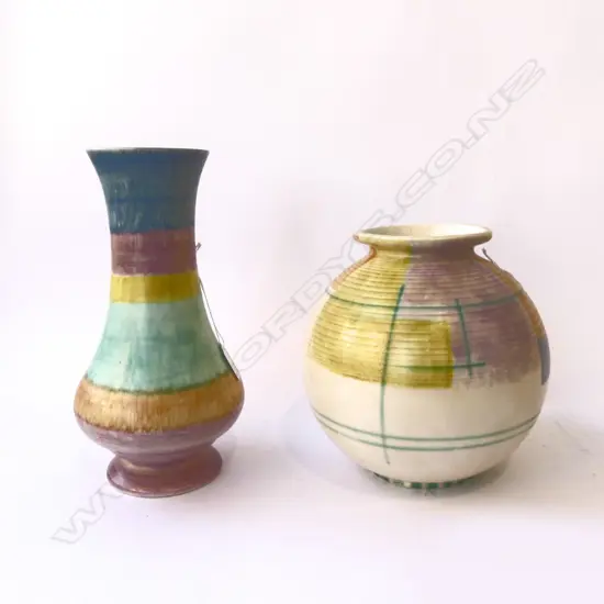 2 MULTI COLOURED DECO BESWICK VASES H300MM & 240MM