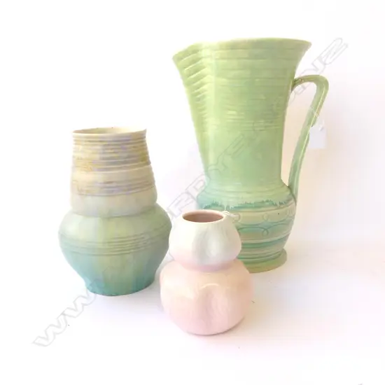 BESWICK DECO JUG H300MM & 2 VASES H210 & 120MM