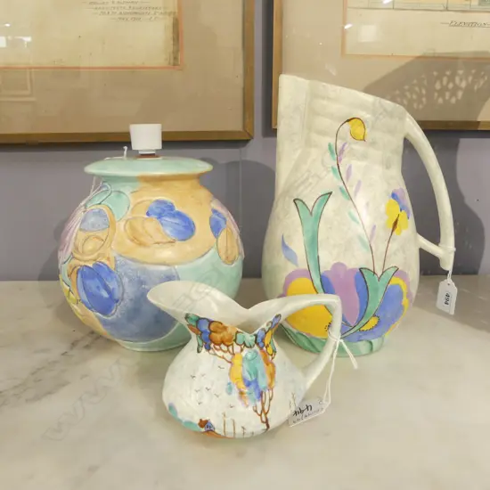 BESWICK DECO FLORAL LAMP BASE H190MM & 2 JUGS H280 &110MM