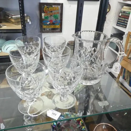 6 STUART CRYSTAL GLASSES + JUG H.175mm