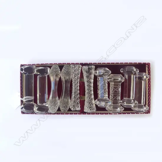 SIX PAIRS OF ANTIQUE CRYSTAL KNIFE RESTS, L.75MM-90MM