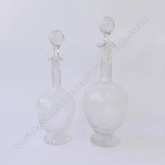  PAIR EDWARDIAN CUT CRYSTAL DECANTERS TWO SIZES, H.275MM-310MM 