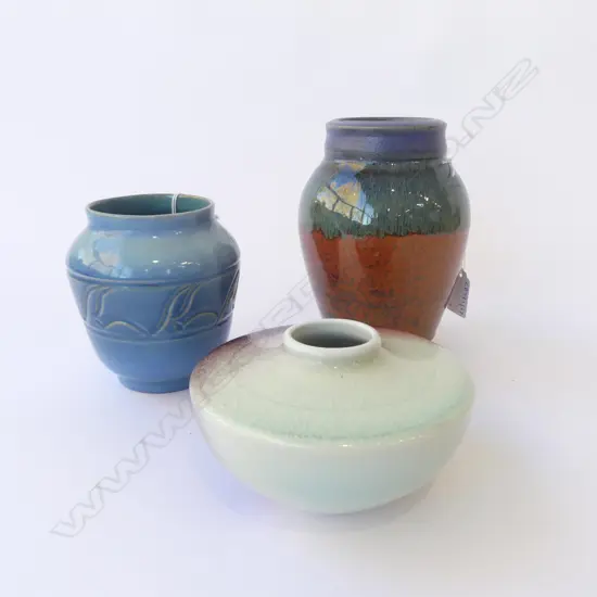 3PCS NZ STUDIO POTTERY DAVID HUFFMAN VASE H170MM & 2 OTHERS