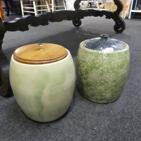 2 TIMARU POTTERIES LIDDED CROCKS H.320mm