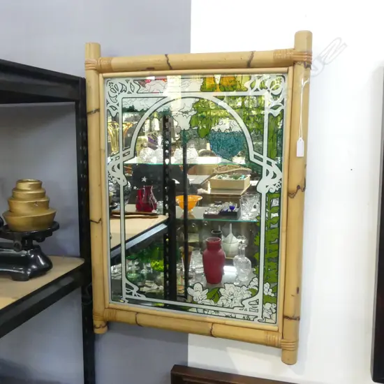 MID-CENTURY BAMBOO FRAMED MIRROR H.680x490mm