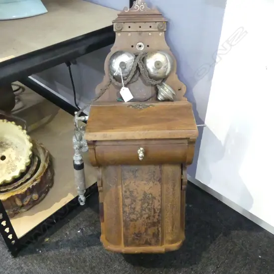 COLONIAL  SCROLL BACK ERICCSON WALL PHONE WITH ORIGINAL METAL HANDPIECE, NEEDS RESTORING, H.750mm