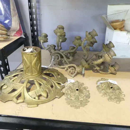 PR BRASS PIANO SCONCES + GOLD PAINTED CAST IRON XMAS TREE STAND 370mm dia