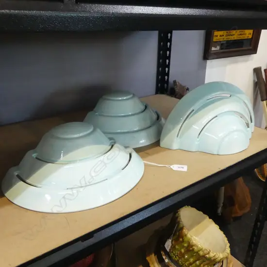 3 BLUE GLAZED CERAMIC WALL SCONCES W.305mm