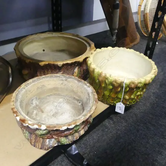 3 FAUX BOIS PLANTERS 290mm dia chips