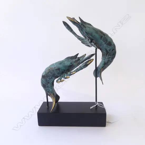 2 BRONZE SHRIMP ON STAND H.280mm