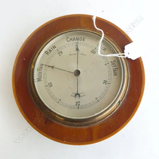 c.1900 MAHOGANY & BRASS FRAMED BAROMETOR dial named Primavesi Bros. Dia.195mm