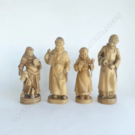 4 GERMAN CARVED WOODEN MONK/FRIARS, H.410mm (tallest)