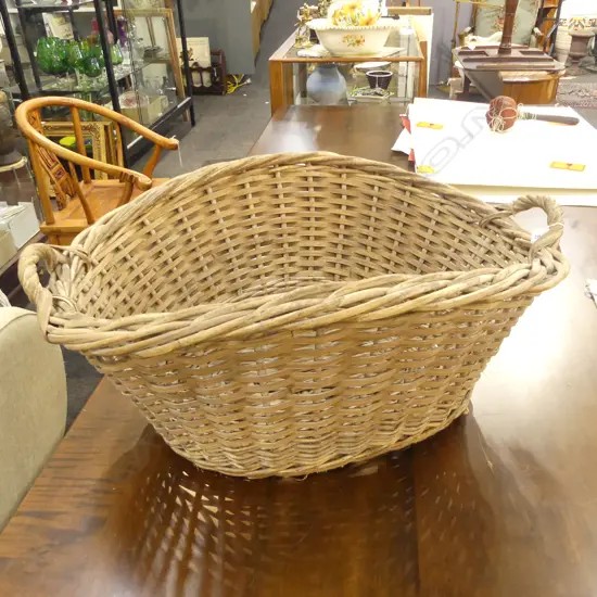 LARGE VINTAGE TWISTED CANE LAUNDRY BASKET L760MM