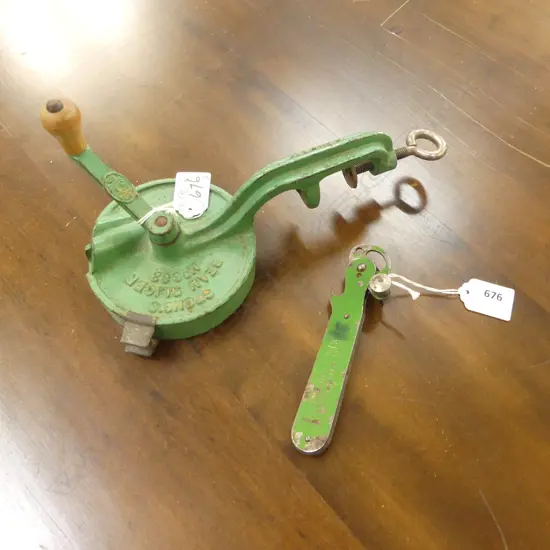 OLD 'SPONGERS BEAN SLICE' 1940S WITH SIMILAR AGED CAN OPENER