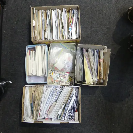 5 BOXES ASST. STAMPS, FIRST DAY COVERS ETC