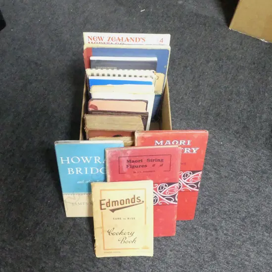 VINTAGE BOOKS; HOWRAH BRIDGE JAMES K BAXTER, MAORI ARTISTRY, EDMONDS COOKBOOK 1955 & HANDWRITTEN RECIPE BOOKS ETC
