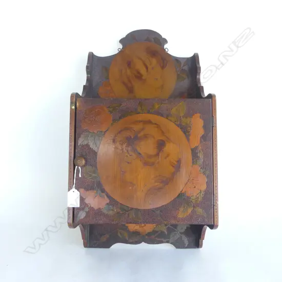 ART NOUVEAU POKERWORK WALL HANGING CABINET, H.580 x 300mm