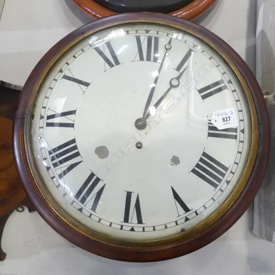 19tHC FUSSEE CHAIN DRIVE MOVEMENT WALL CLOCK mahogany case the glass cover with crack. With pendulum & key Dia.360mm