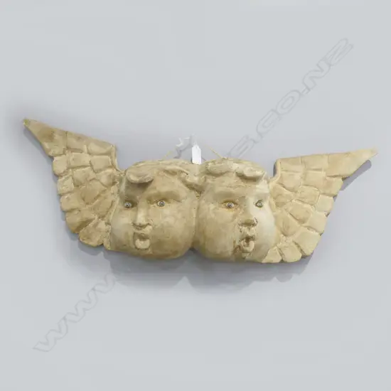 CARVED WOODEN ANGELS WALL HANGING W.660mm