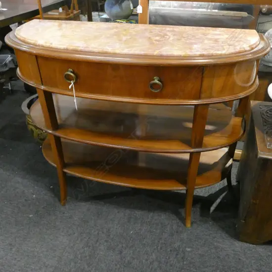 MARBLE TOPPED DEMI LUNE TABLE 1050x400x820mm