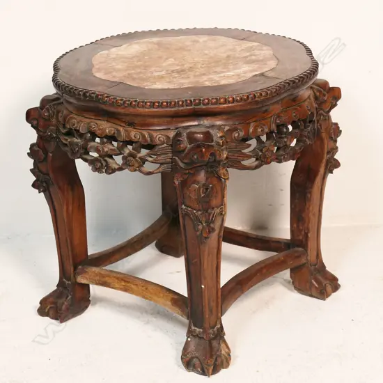 CHINESE CARVED ROSEWOOD MARBLE TOPPED TABLE 440x330x450mm