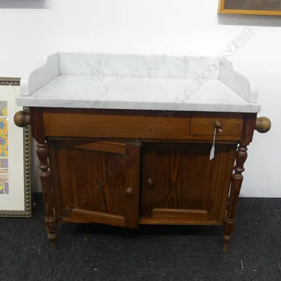 ANTIQUE BALTIC PINE MARBLE TOPPED CHILDS DRESSER H600 L680 W330MM