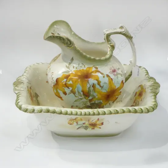 EDWARDIAN URE & BASIN SET FLORAL DESIGN JUG H290MM