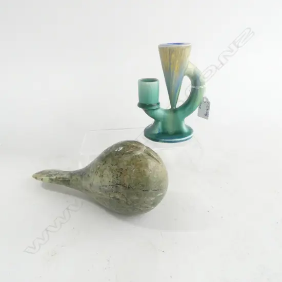 EMPIRE WARE CANDLESTICK H.140mm + CARVED STONE BIRD L.205mm