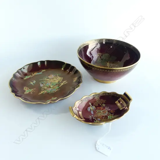 3 PCES CARLTON WARE ROUGE ROYALE NEW MIKADO; 2 BOWLS 235mm dia + DISH