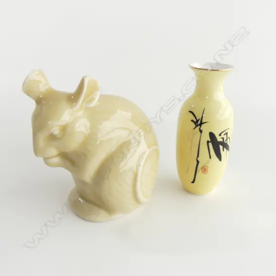 JAPANESE CHINA MOUSE H100MM & MINITURE CHINA VASE H100MM