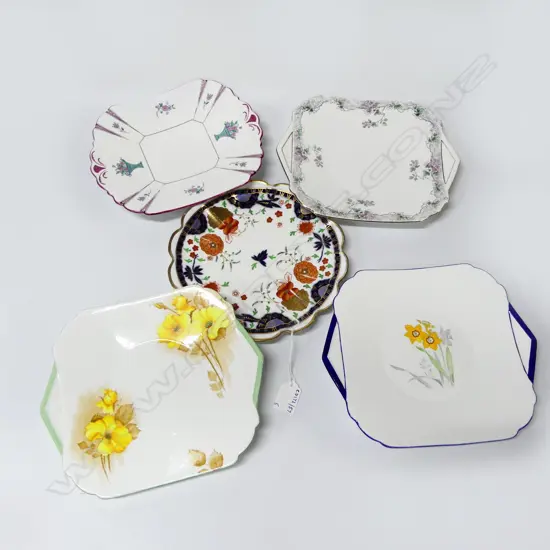 5 SHELLEY CHINA CAKE PLATES MIXED PATS