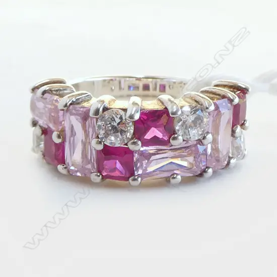 925 SILVER & PINK CZ STONES RING 11.2gms SIZE M1/2