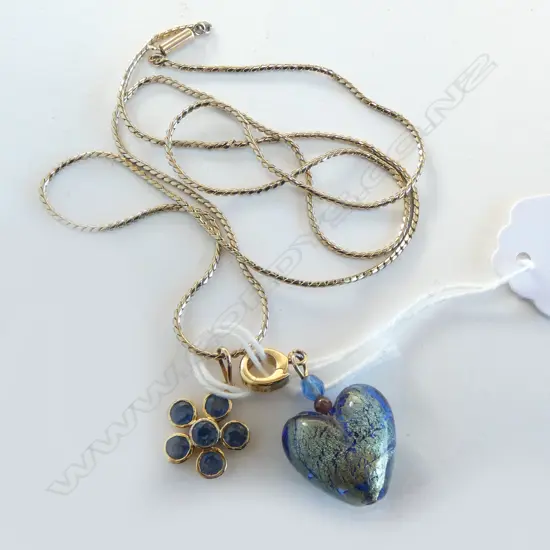 GILT STG SILVER  SAPPHIRE PENDANT ON ROLLED GOLD CHAIN + PENDANT