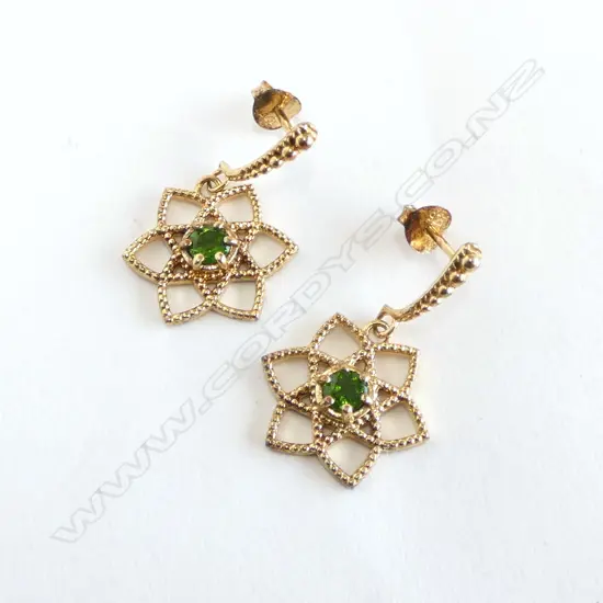 PR ZOE & MORGAN EARRINGS, GOLD PLATED w CHROME DIOPSIDES