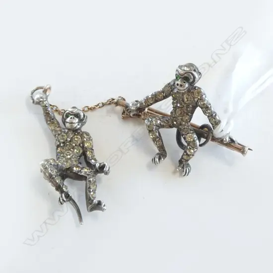 ANTIQUE SILVER & PASTE PERFORMING MONKEYS BROOCH
