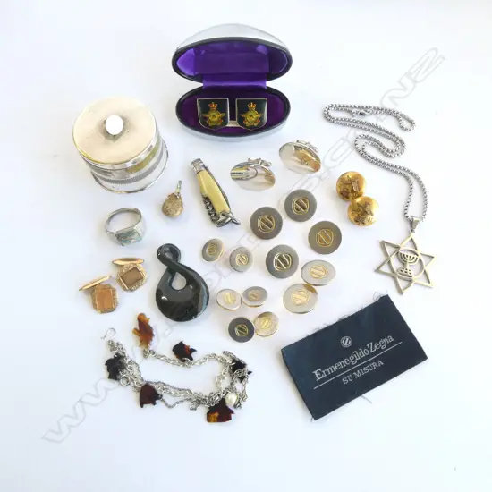 ASST. JEWELLERY INCL. 3 PRS CUFFLINKS; GP, RNZAF, OVAL STG PR 30x20mm 17gms ETC