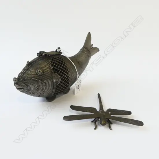 BRASS DRAGON FLY ORNAMENT & INDIAN STYLE FISH ORNAMENT